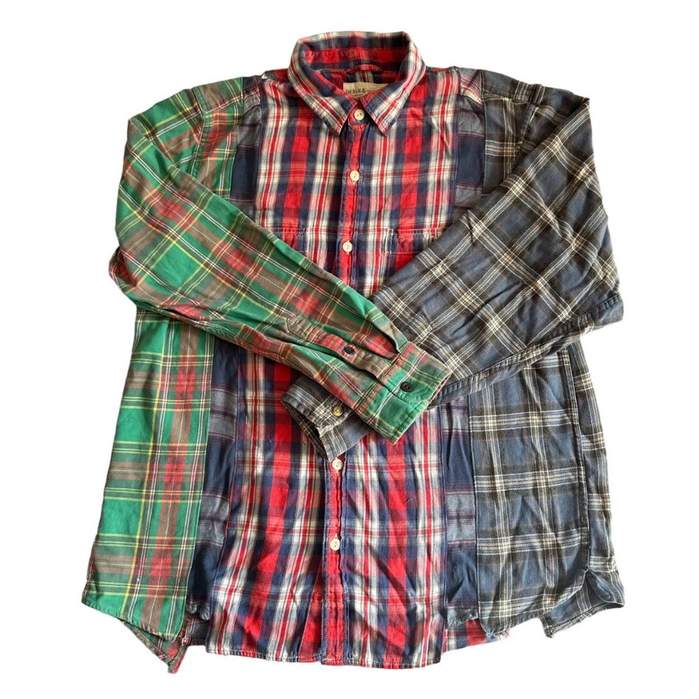 Custom Rebuilt Flannel Shirt OOAK Cotton Plaid One Size Colorblock CHILMARK